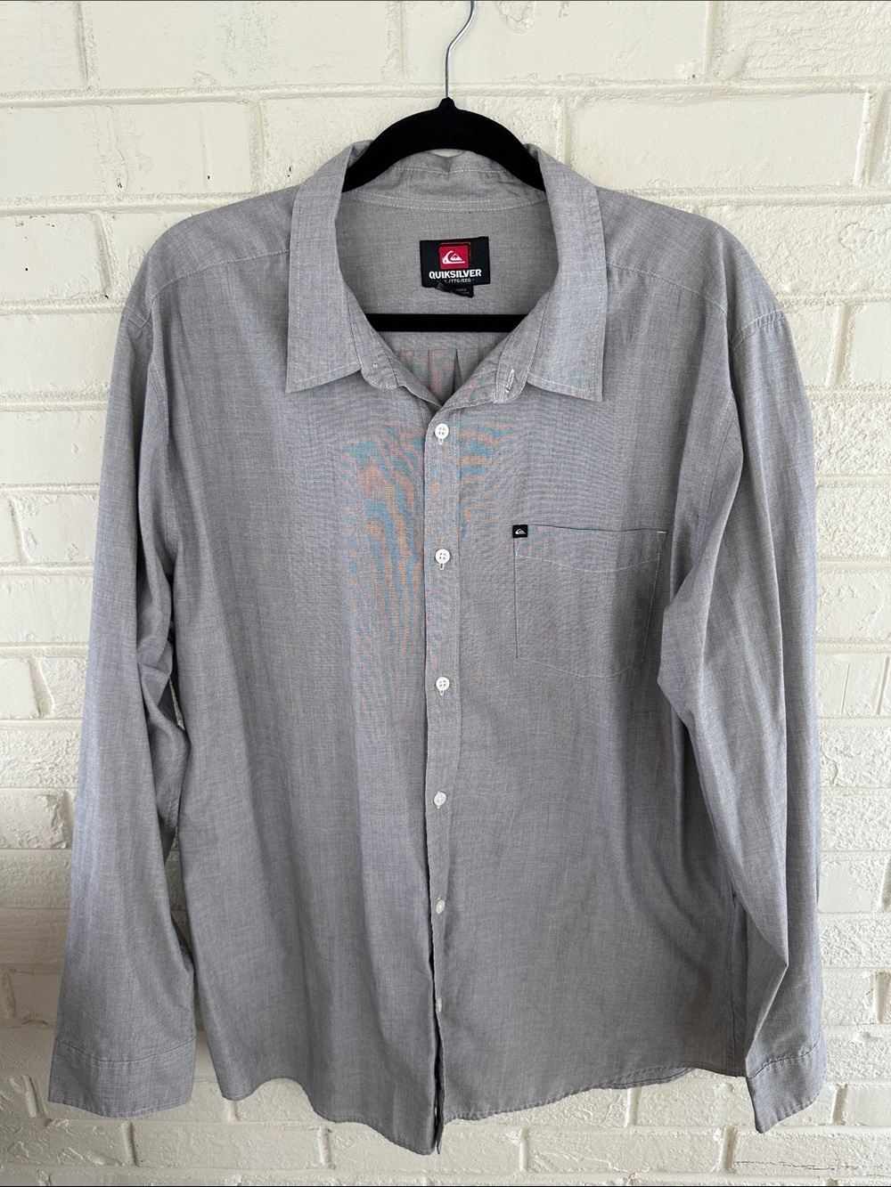 Quiksilver Men’s Gray Button Up Shirt Long Sleeve Casual Skate Surf Size XXL
